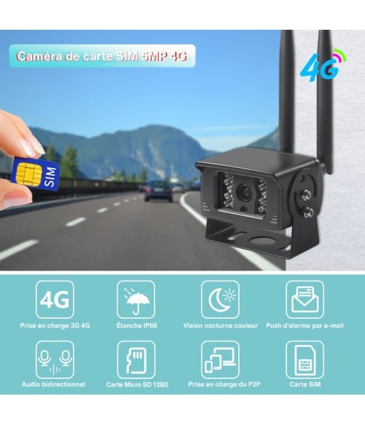 Caméra de Surveillance Sécurité extérieure IP SIM 3G 4G HD 5MP 1080P Sans  Fil + Carte SD 128G + Lecteur - App, Audio bidirectionnel