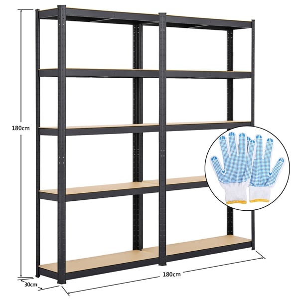 Yaheetech 2 Scaffali/Scaffalatture Metalliche da Garage 180 x 90 x 30 cm a 5  Ripiani in Acciaio Portata 175 kg per Ripiano Mensole da Cucina Magazzino  Negozio Salvaspazio Neri