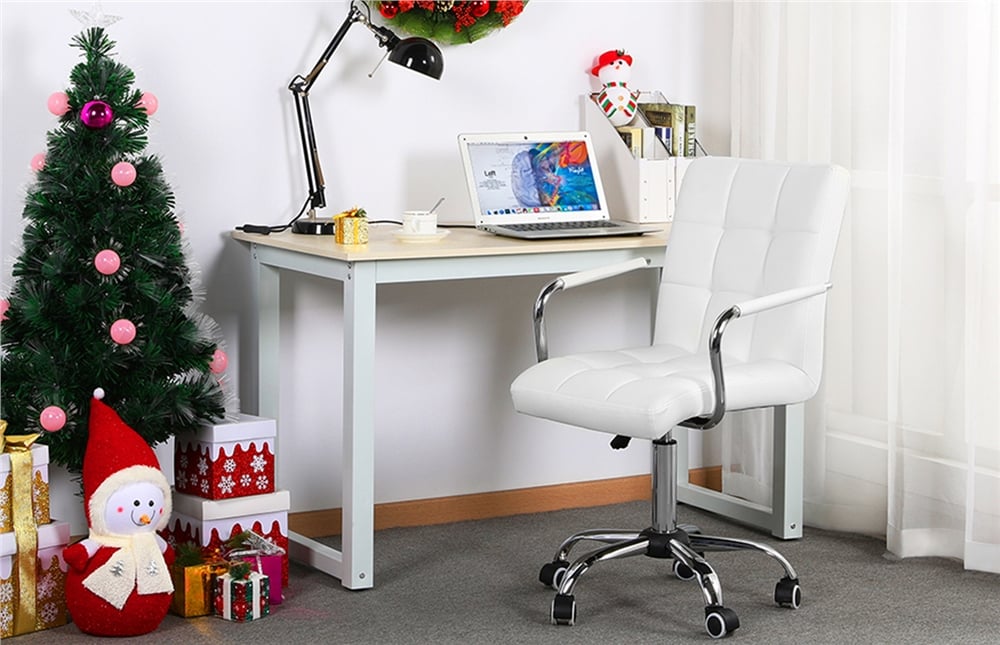Yaheetech Sedia Da Scrivania Cameretta A Rotelle Girevole Da Ufficio Imbottita Ergonomica In Ecopelle E Acciaio Altezza Regolabile Bianca -Armonia Casa