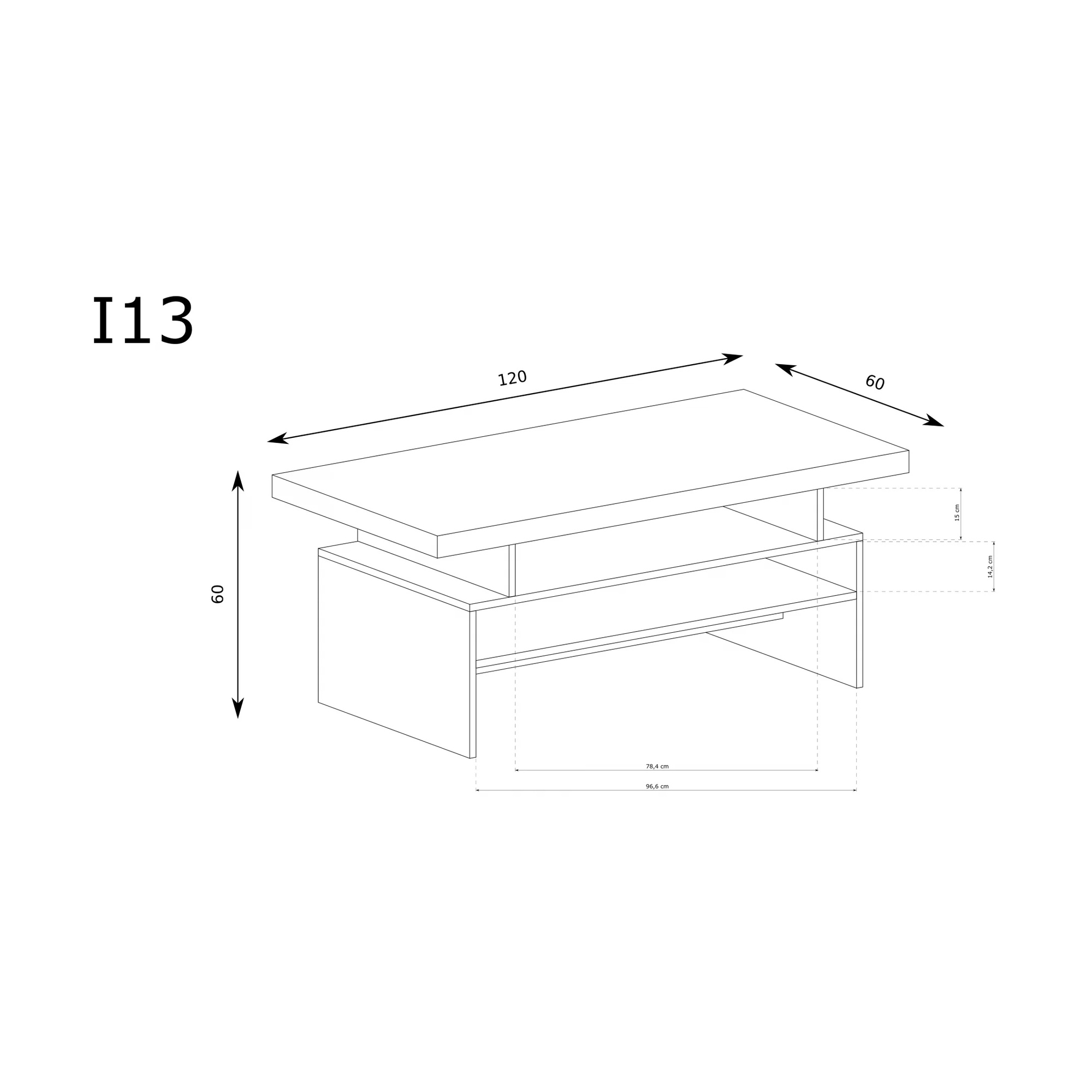 Raumhirsch Table basse INDIANAPOLIS 60x60x120 cm Avec rangement esche hell – vue complémentaire