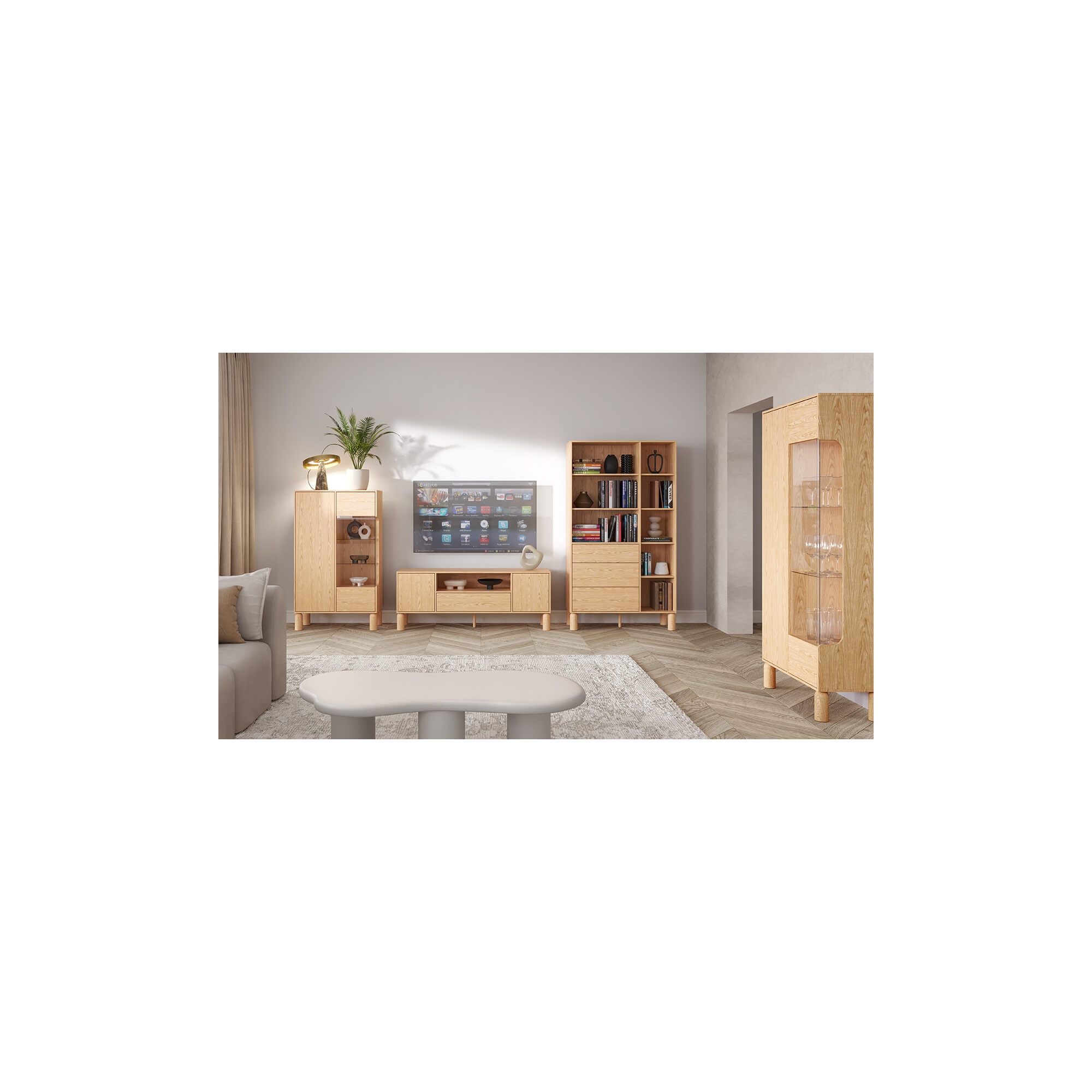 Raumhirsch Table basse SANDEN 50x368x110 cm Avec tiroir Avec rangement chêne naturel – détail 1