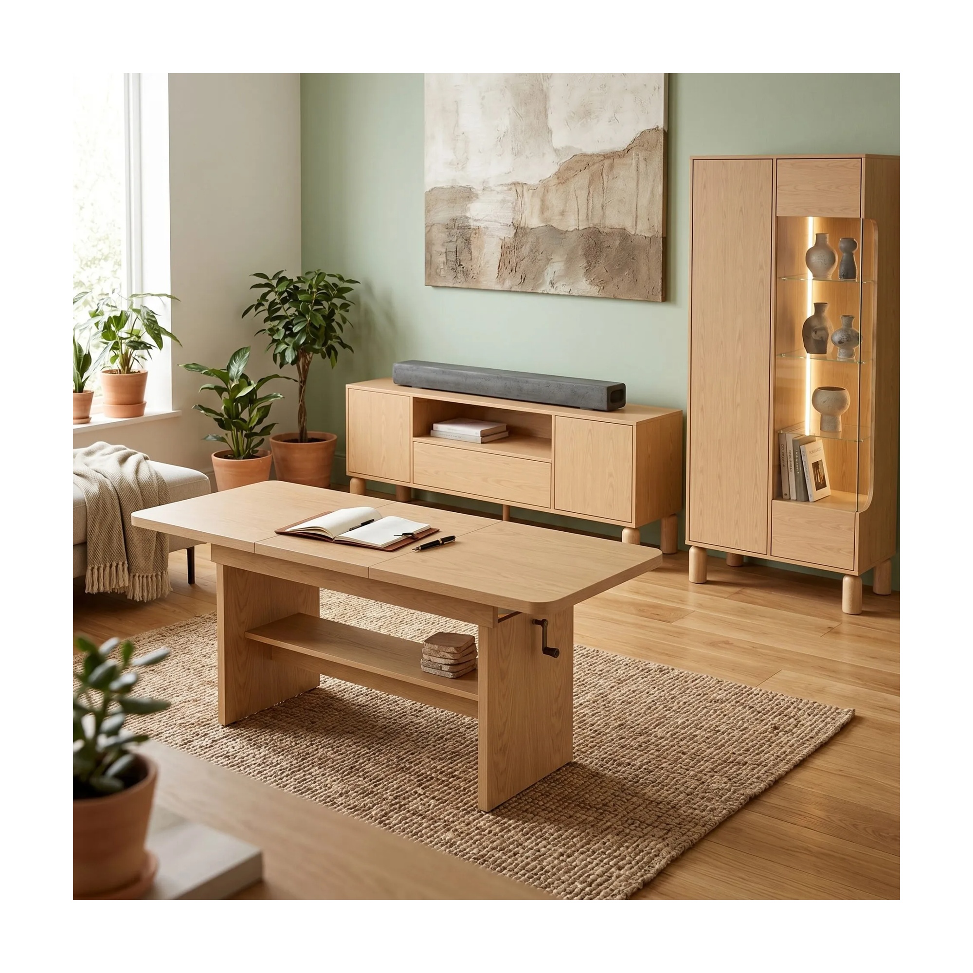 Raumhirsch Table basse JANEK 62x70x156 cm Hauteur réglable Avec rangement cachemire – vue complémentaire