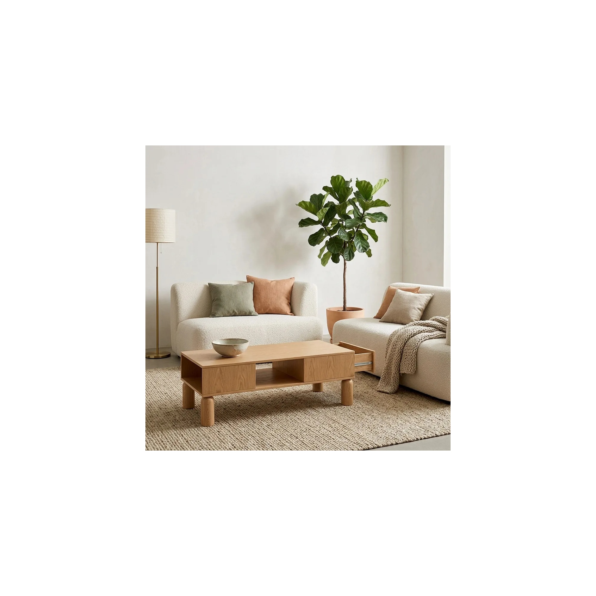 Raumhirsch Table basse SANDEN 50x368x110 cm Avec tiroir Avec rangement chêne naturel – détail 2