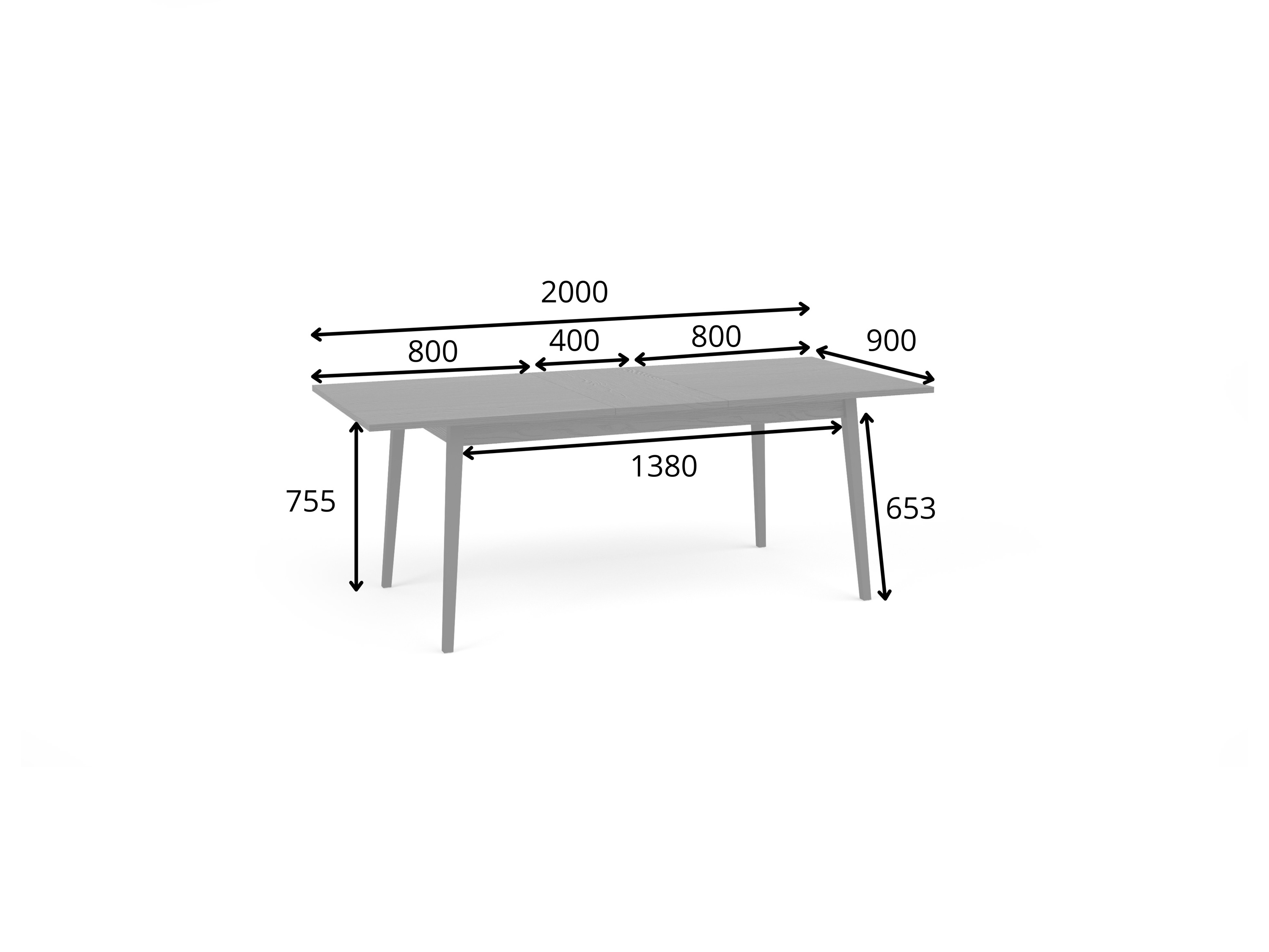 Raumhirsch Table à manger MOND 200x75,5x90 cm Extensible graphitschwarz – détail 2