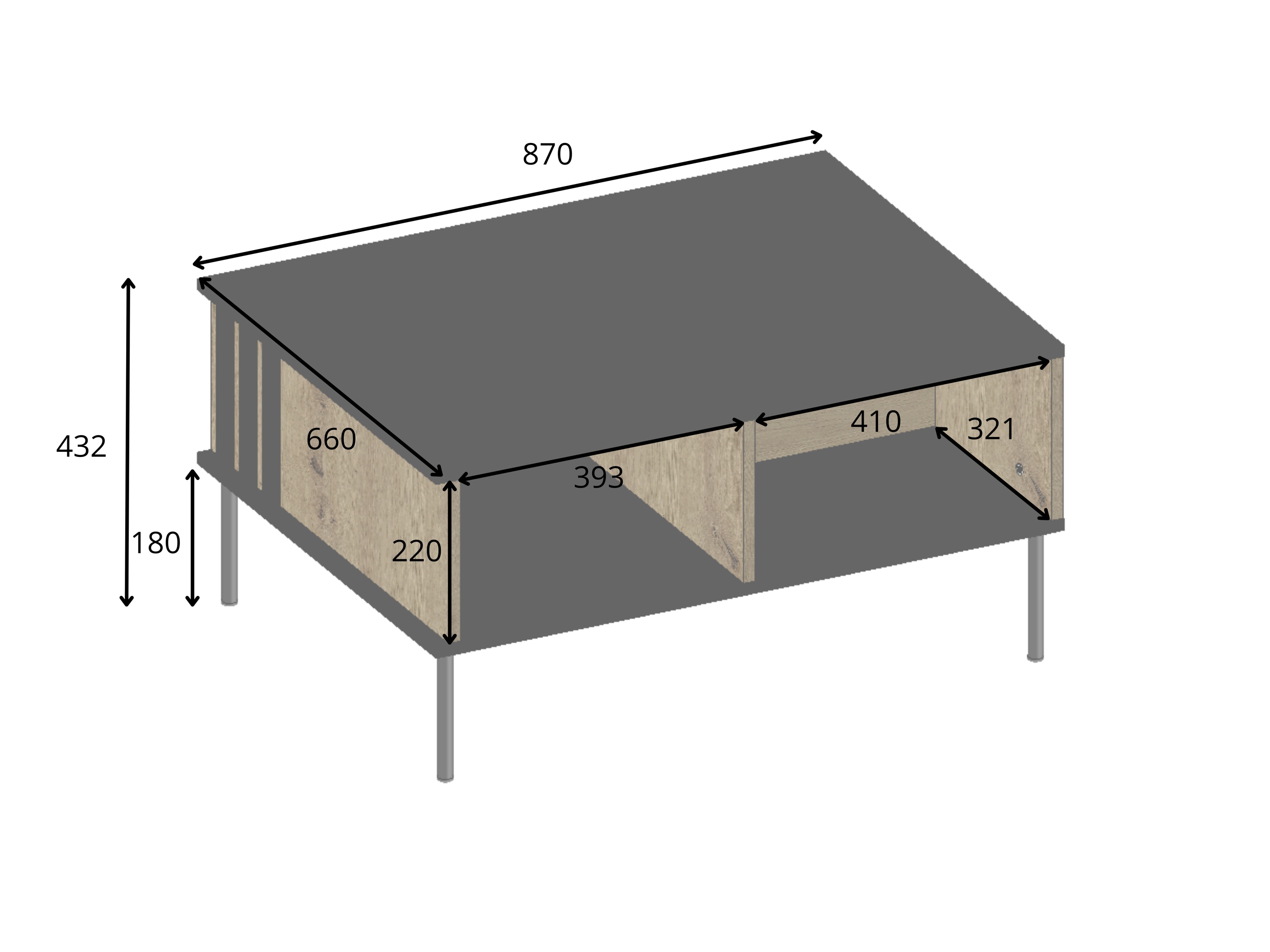 Raumhirsch Table basse RIMINI 87x43,2x66 cm Avec rangement noir / chêne Artisan – détail 2