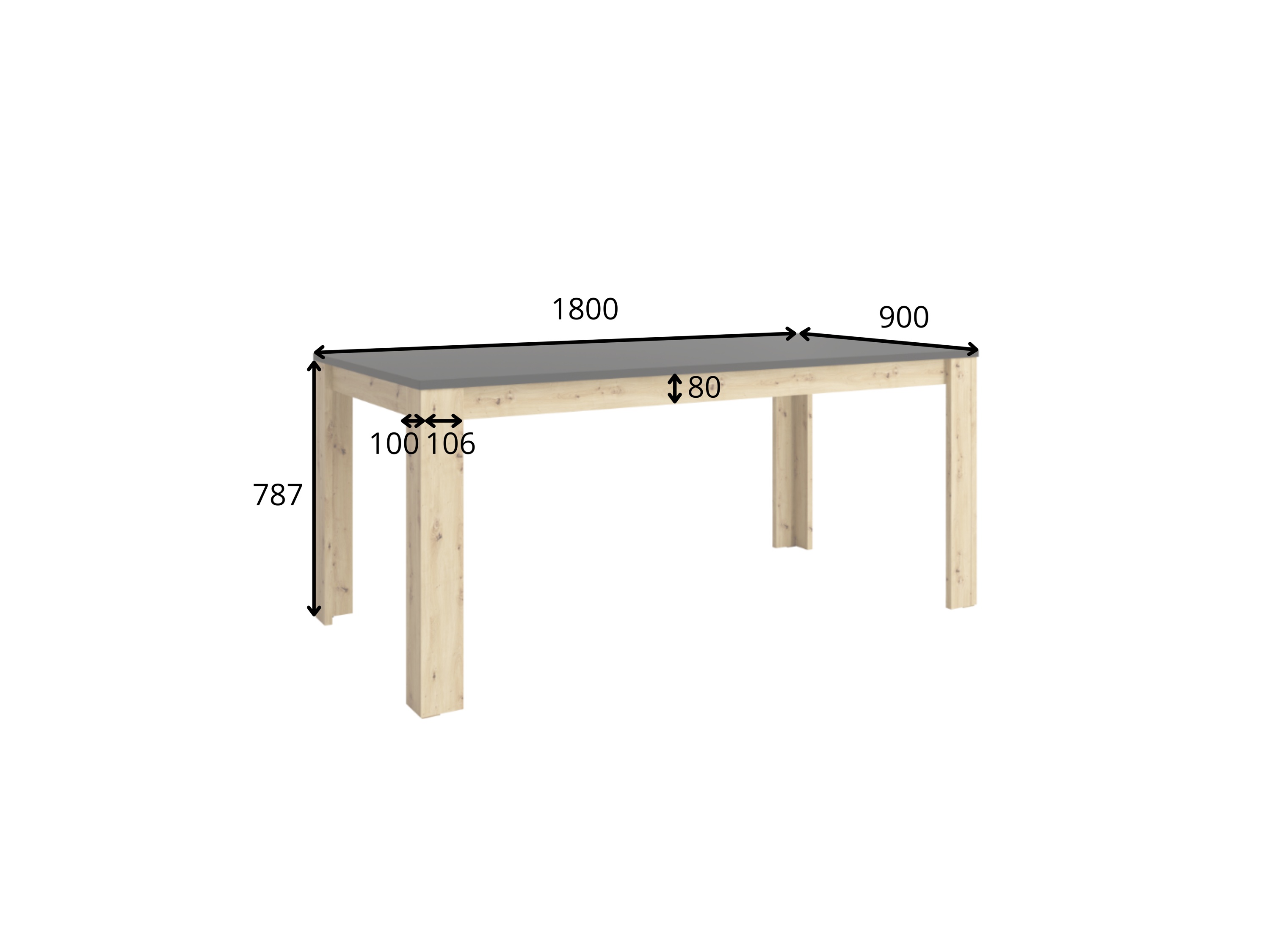 Raumhirsch Table à manger RIMINI 180x78,7x90 cm noir / chêne Artisan – vue principale