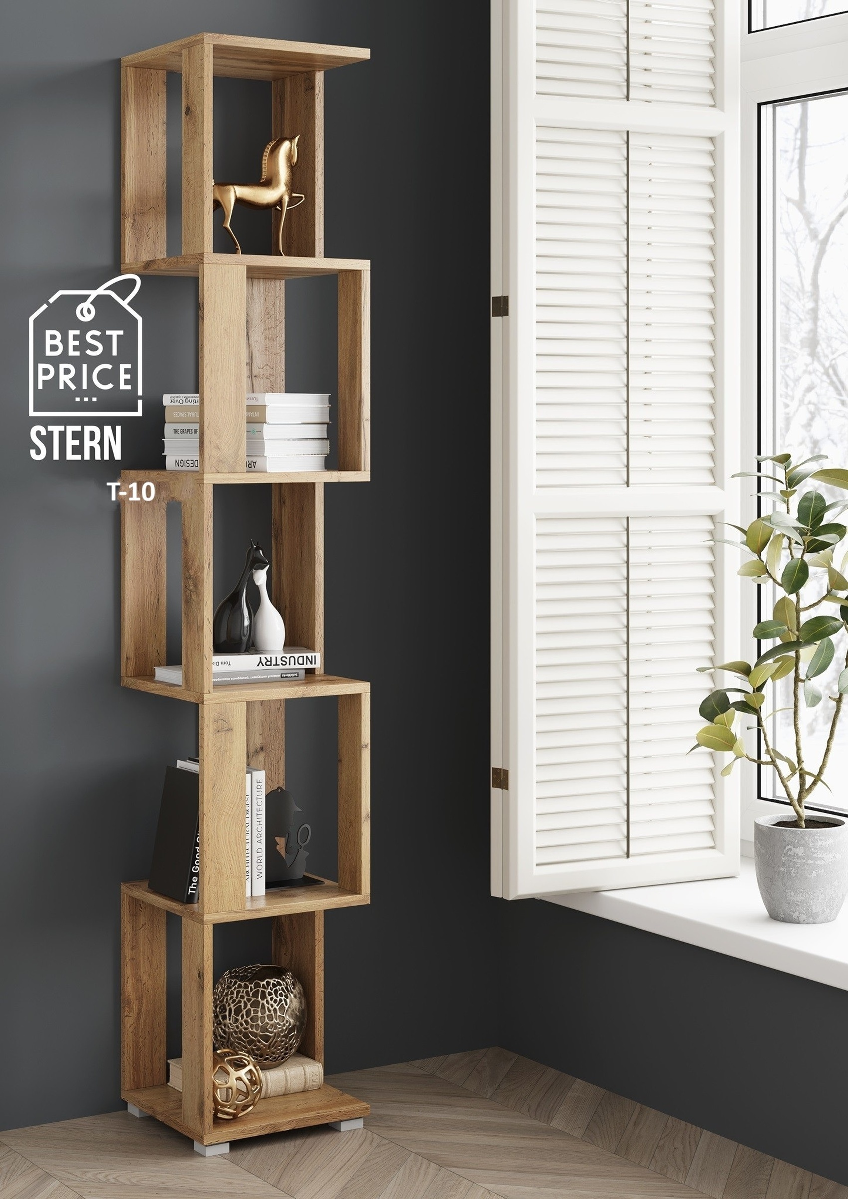 Raumhirsch Bibliothèque STERN 29x168x29 cm Avec rangement wotan chêne – détail 1