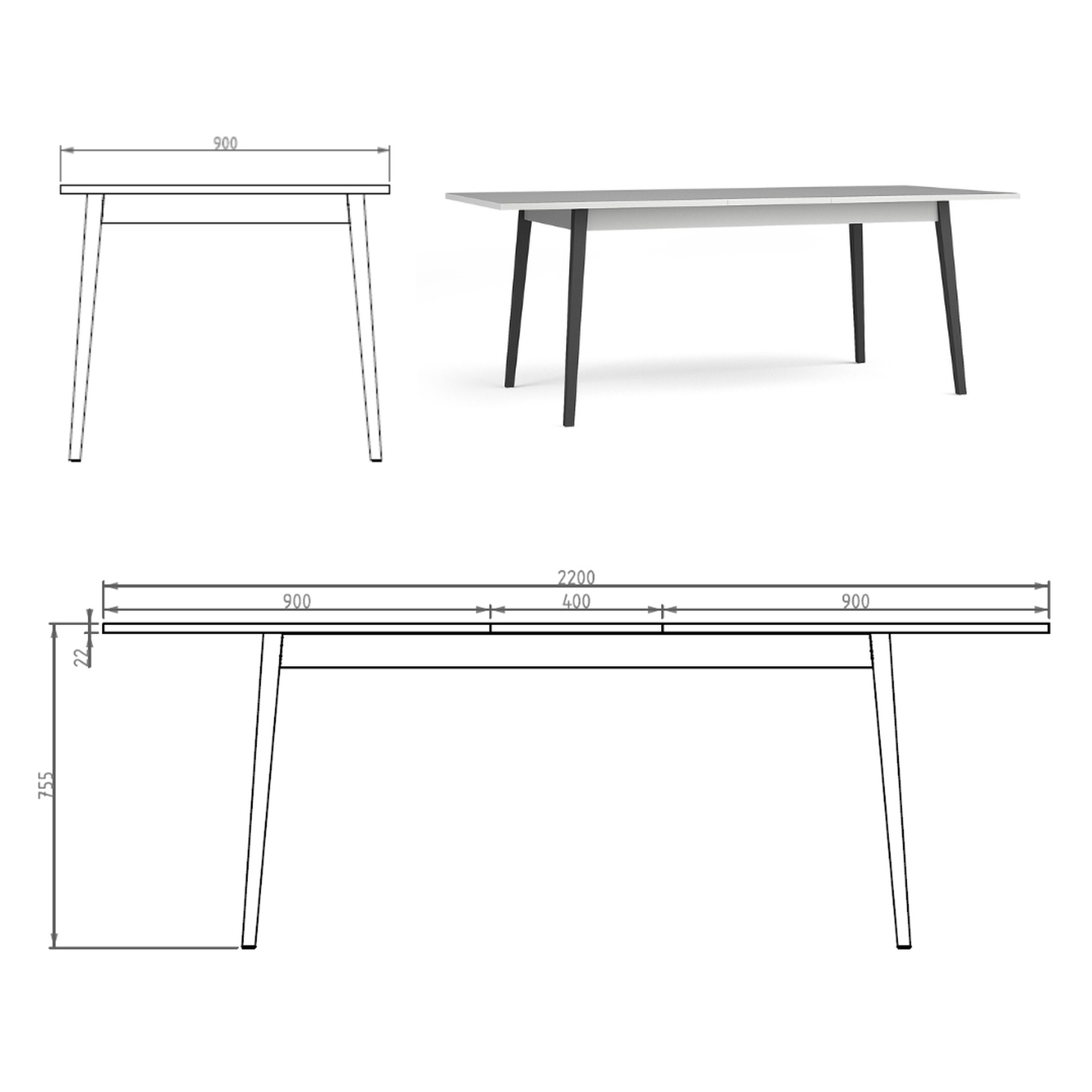 Raumhirsch Table à manger IRIS 220x75,5x90 cm Extensible gris – détail 1