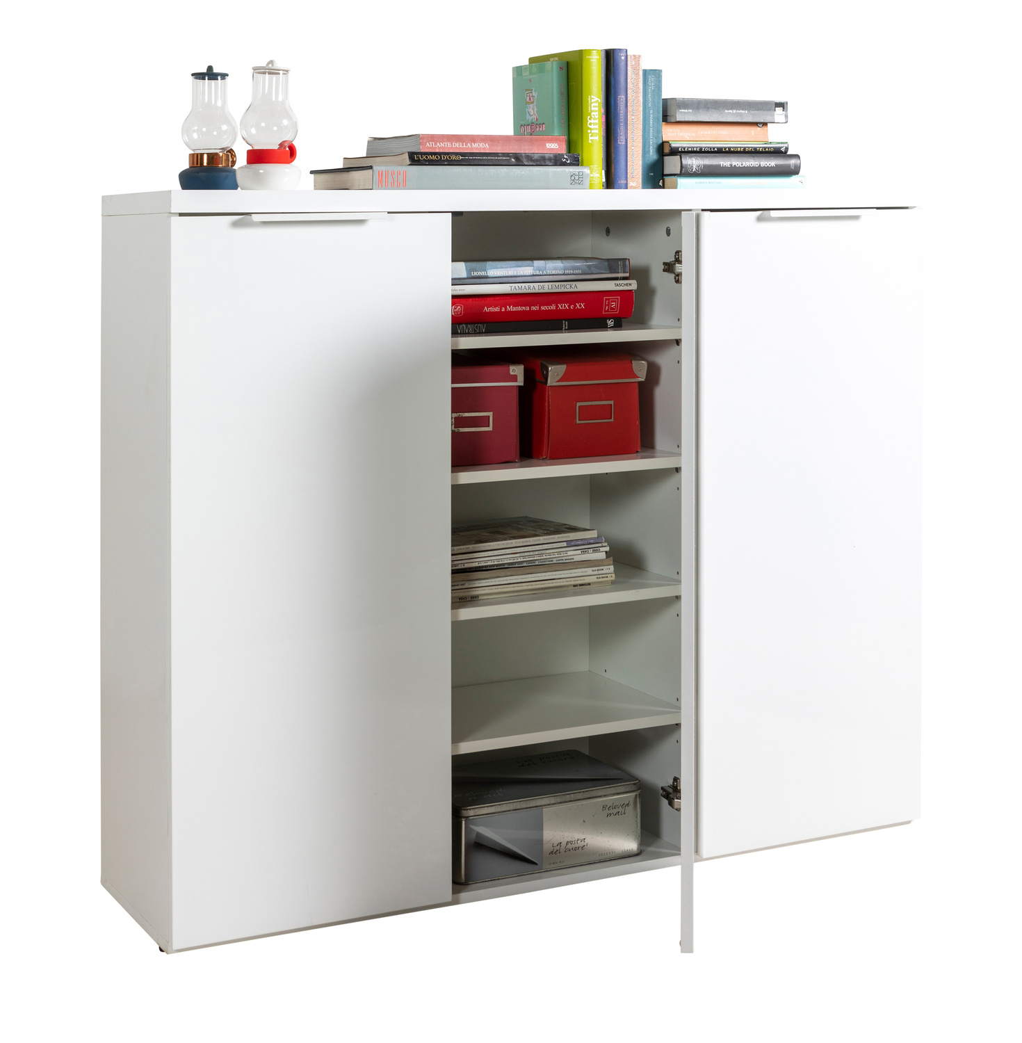 COMPOSAD Mobile Multiuso Scarpiera Con 3 Ante In Pannello Bianco Laccato E  Legno Chiaro 120 Cm