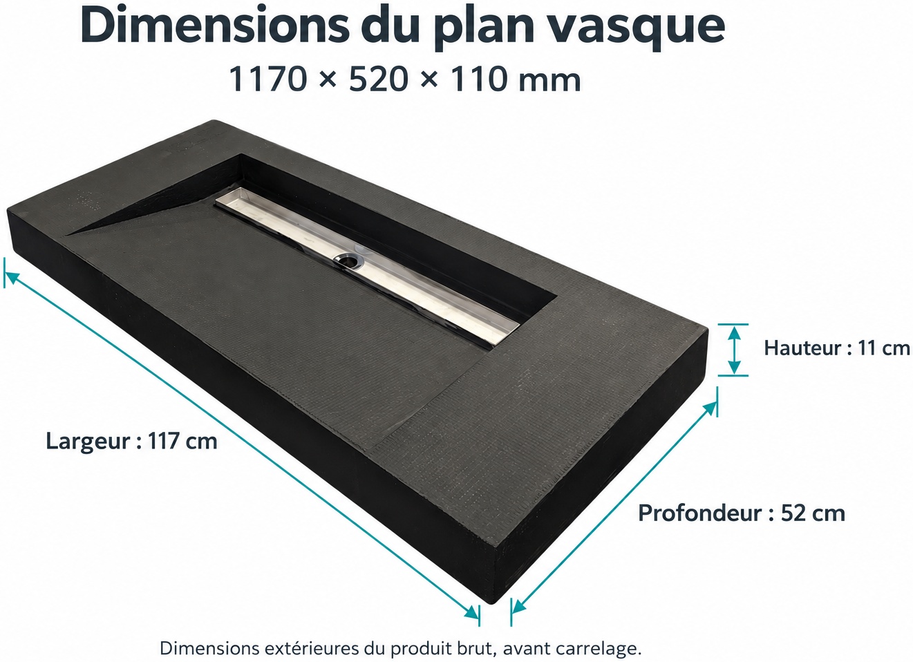Dimensions du plan vasque prêt à carreler