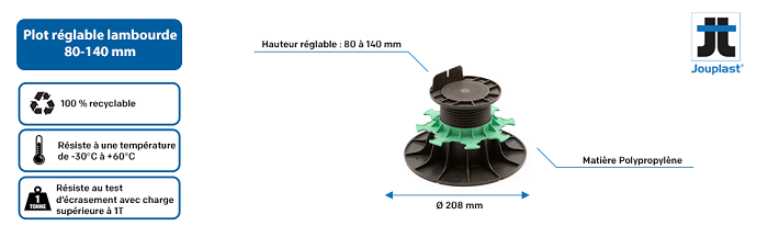 Plot terrasse pour lambourde réglable 80/140 mm JOUPLAST