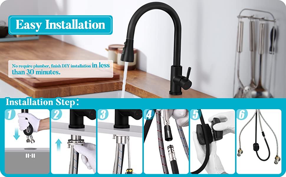 Installation facile du robinet de cuisine extractible