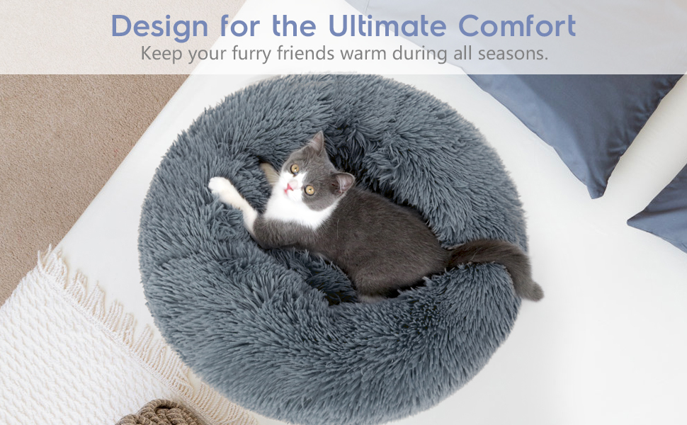 Couchage Chat Panier pour chat/chien Rond en Peluche pour et Confortable-Gris Foncé
