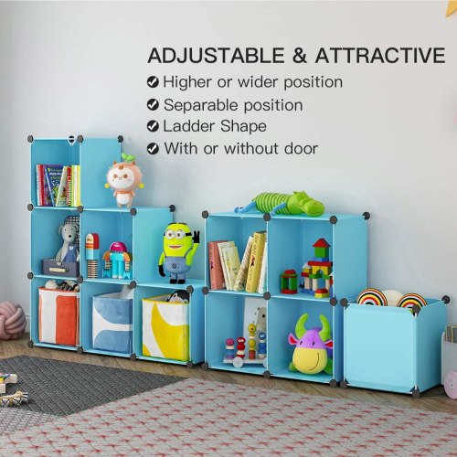 Armoire penderie plastique enfants bleu hombuy 12 cubes armoire etagère  meuble de rangement pour vêtements chaussures jouets cartoon - Conforama