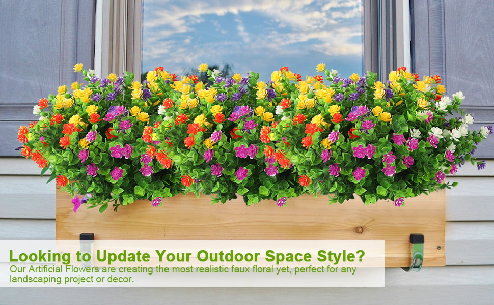 Lot de 15 bouquets de fleurs artificielles pour extérieur intérieur -  résistantes aux UV 5 Couleurs Plantes en Plastique pour Maison