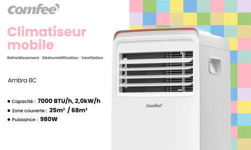 Climatiseur Portable COMFEE' Rêve-12E - 12000 BTU (3,5kW) - 3-en-1 (Clim, Ventilo, Déshumidificateur)
