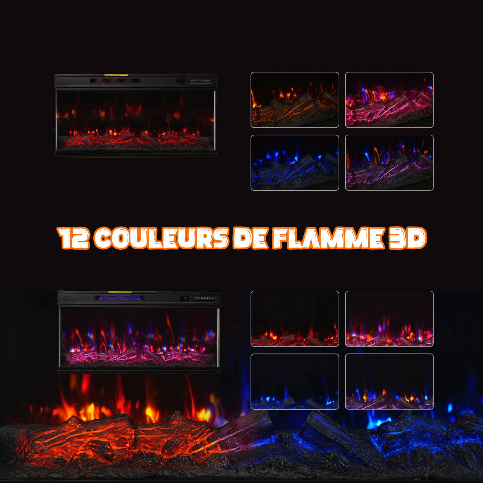 Flamme 3D et éclairage LED multicolore