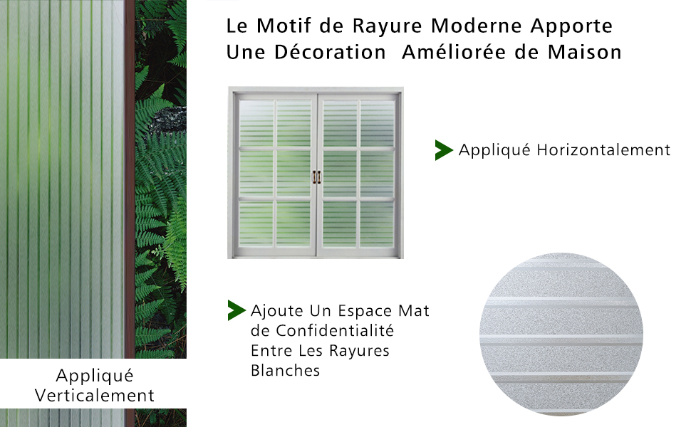 Film Fenêtre Électrostatique Motif Rayure Autocollant Film Occultant pour Fenêtre Anti-regard