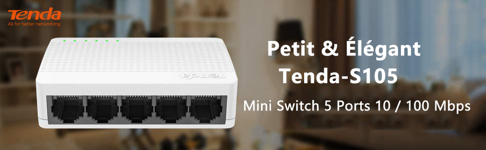  S105 Switch 5 Ports Mégabit 10/100 mbps (Ports RJ45, Hub RJ45, Auto MDI/MDIX, Auto-négociation, Plug and Play, Aucune Configuration) pour Bureau ou Maison