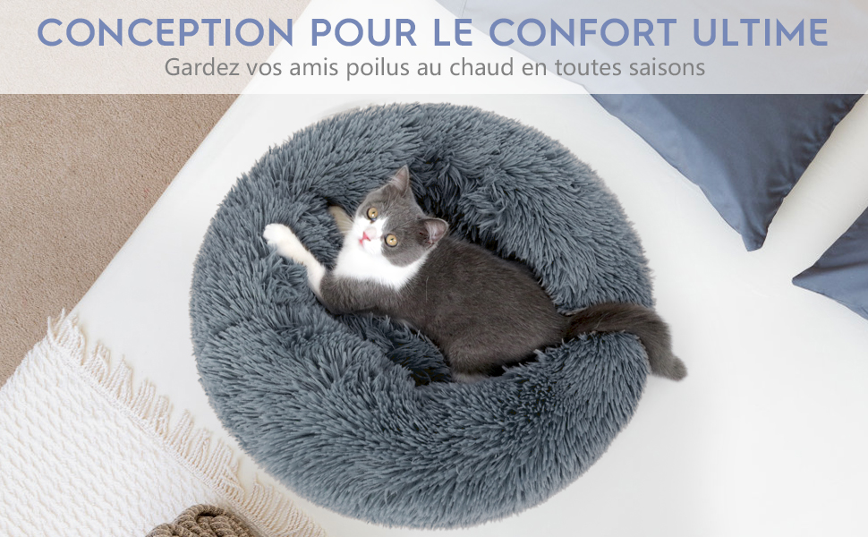 Couchage Chat Panier pour chat/chien Rond en Peluche pour et Confortable-Gris Foncé