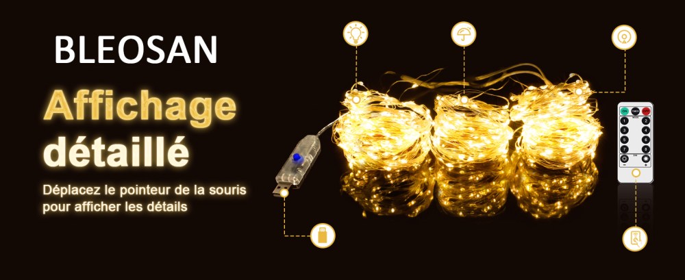 Guirlande Lumineuse Rideau LED 3x3 M - 300 LED, 8 Modes, Télécommande - IP65 étanche - Alimentation USB 5 M - Pour Noël, Mariage, Décoration Intérieure