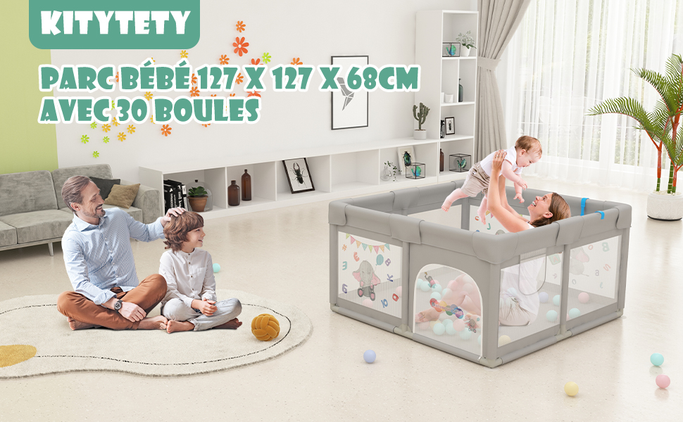 Parc Bébé Modulable 180x120x66 Cm - Tissu Oxford, Avec 50 Balles Et 8 Ventouses - Espace Jeu Sécurisé Pour 0-6 Ans