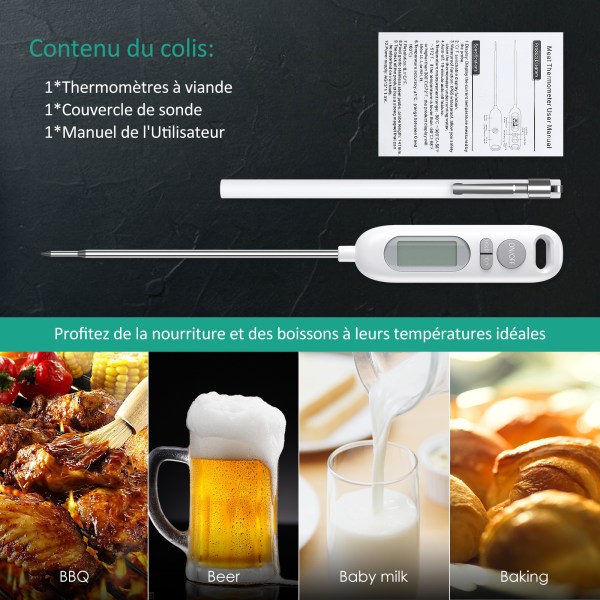 Termometro da cucina digitale con sonda lunga e display LCD - Bianco
