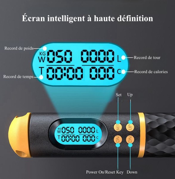 Gritin Corde à sauter pour adultes, corde à sauter réglable de 3 m avec marquage d'échelle et roulements à billes rapides, poignée en mousse souple anti-enchevêtrement pour le fitness, ajusteur de