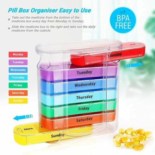 Pilulier Hebdomadaire 28 Compartiments - Amovible, Empilable, 7 Jours X 4 Prises, Multicolore