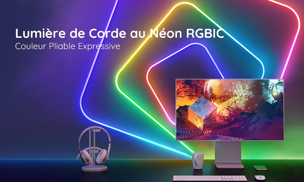 Govee Neon Ruban LED 3m, RGBIC Bande LED avec Contrôle WiFi APP