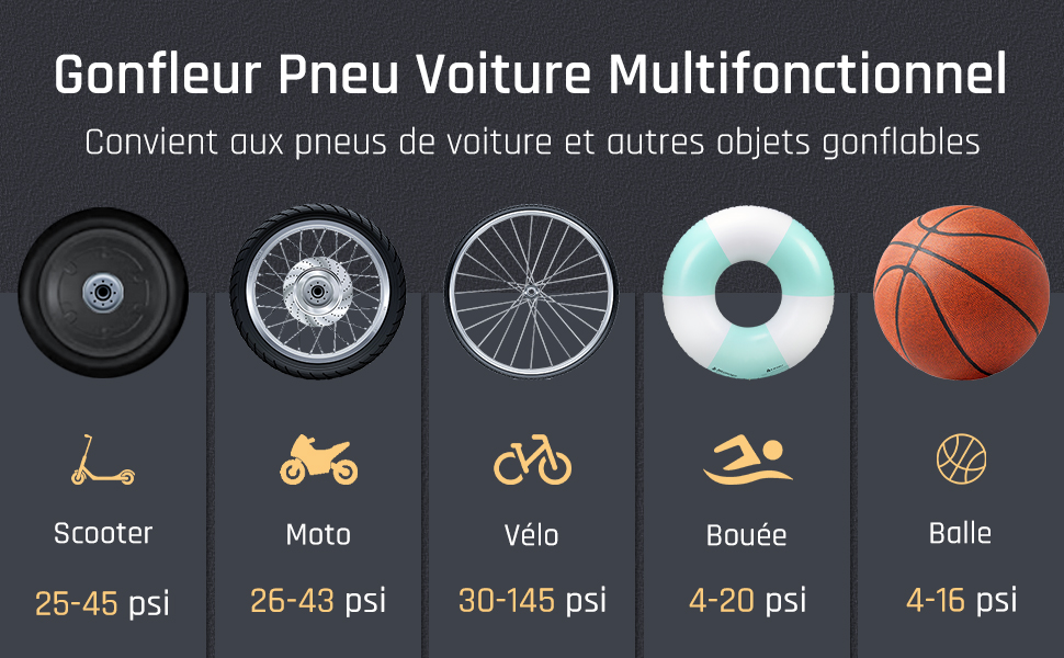 Pompe à vélo électrique multi-usage pour voiture, moto, vélo