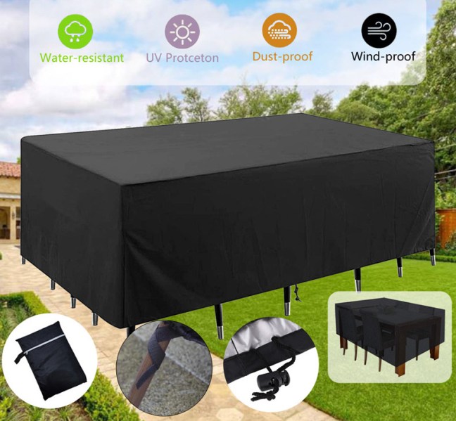 Fundas Para Mesas Exteriores Jardin Lluvia Funda Mesa Jardín VDISRR 270x180x89cm - Tela Oxford 420D Impermeable Y Anti-UV Cubierta Anti-UV Antiviento Cobertizo Jardin Exterior