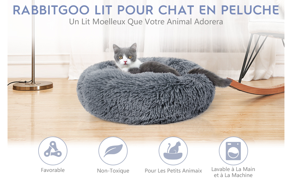 Couchage Chat Panier pour chat/chien Rond en Peluche pour et Confortable-Gris Foncé