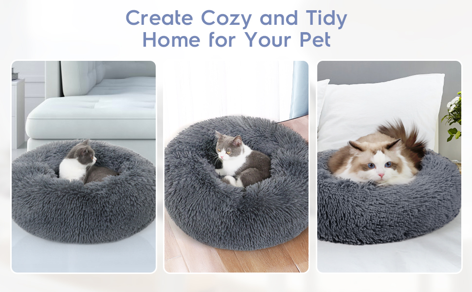 Couchage Chat Panier pour chat/chien Rond en Peluche pour et Confortable-Gris Foncé