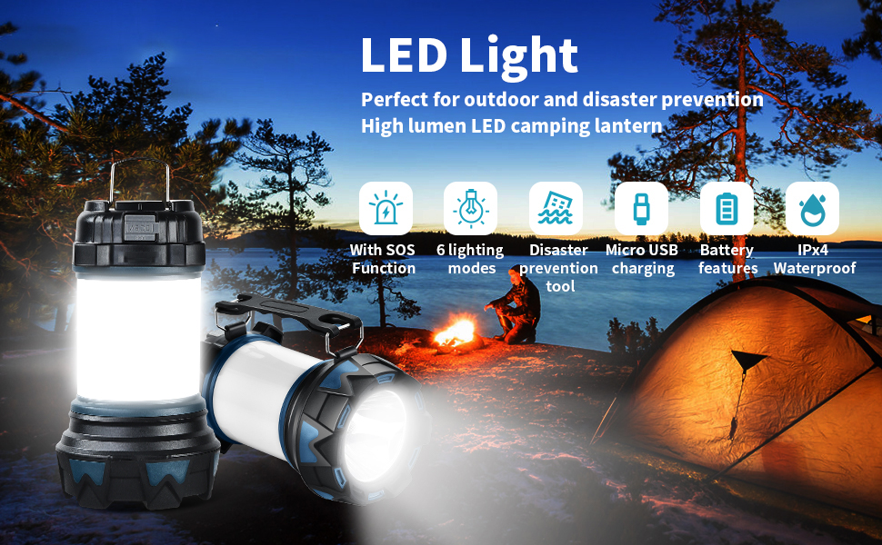 Linkind Lanterne de camping rechargeable 3600 mAh, torche LED  multifonctionnelle légère, 6 modes de batterie externe, lanterne de camping  étanche pour le camping, les urgences et plus encore : : Sports et  Loisirs