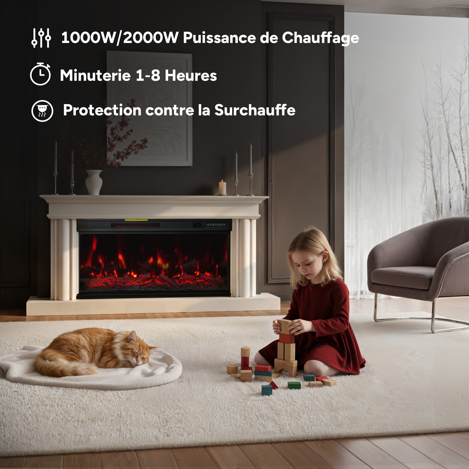 Chauffage 1000 et 2000 W avec protection contre la surchauffe
