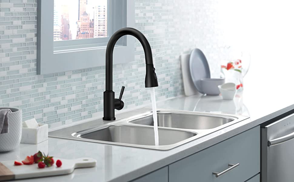Robinet de cuisine extractible finition noire en acier inoxydable