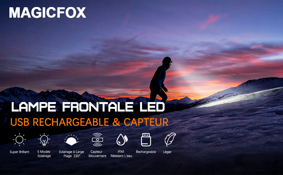 Lampe Frontale LED Rechargeable USB, Lampe Frontale COB de Camping Étanche  avec Mode Capteur Sensible pour Camping, Lecture, [21] - Cdiscount Sport