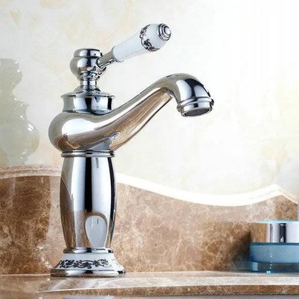 Mitigeur de lavabo rétro chromé en laiton, poignée céramique — vue 4