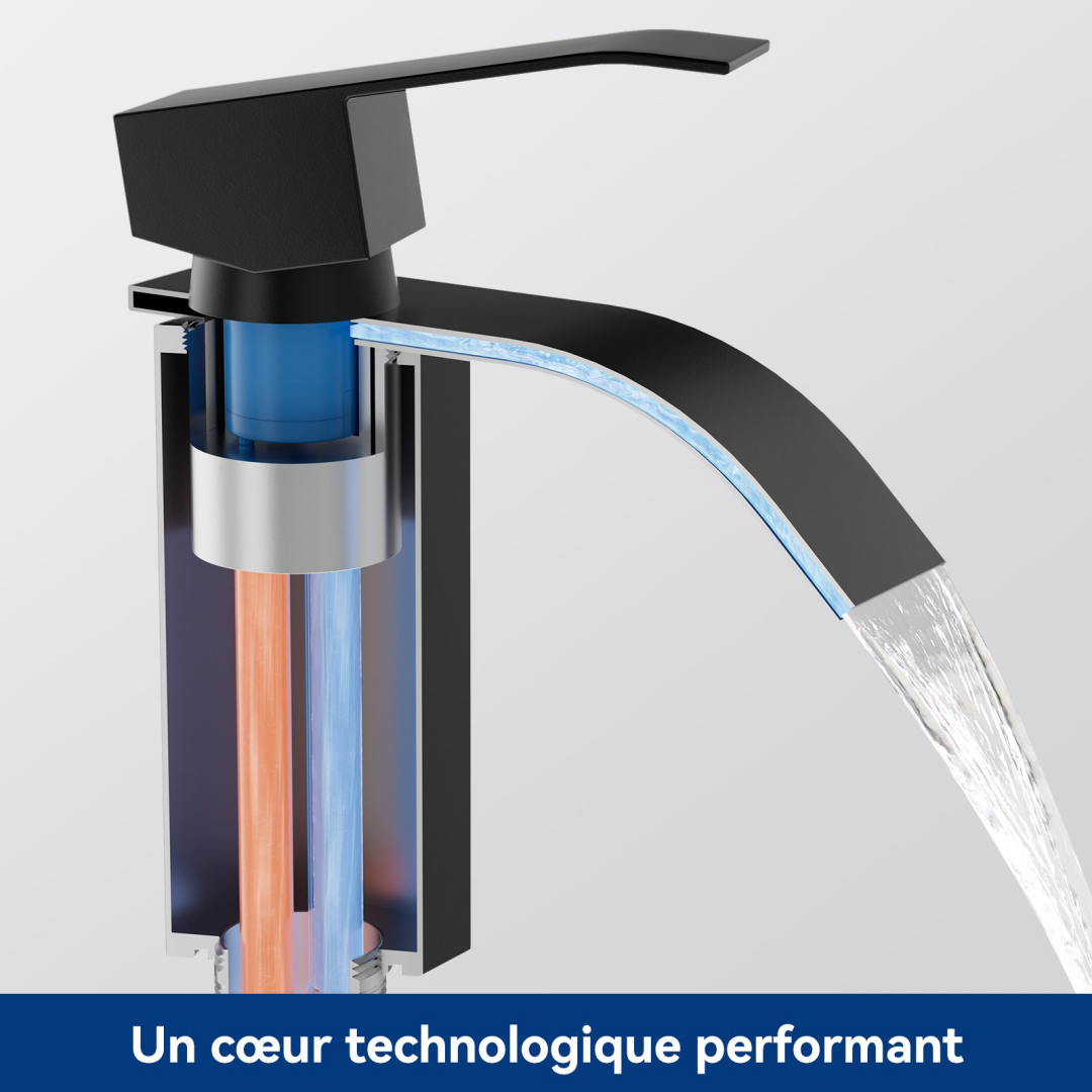 Mitigeur de lavabo noir mat à jet cascade, levier unique — vue 2