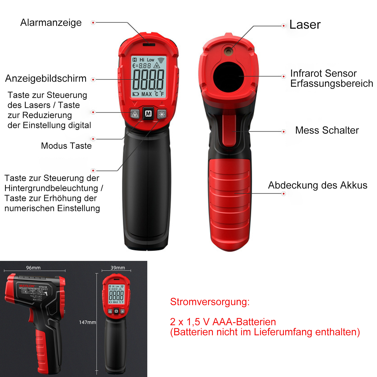 Infrarot Thermometer, Berührungslose Digitale Lasertemperaturpistole Von -58° F Bis 1112° F (-50° C Bis 600° C), Mit Hinterleuchtetem LCD-Display, Ohne Akku -Werkzeug Garten Verkauf AAHKMJXYDAFdJAOAIMEbOAchyxnZbo9Kty7R s5oTT0wTrxv0ZE7