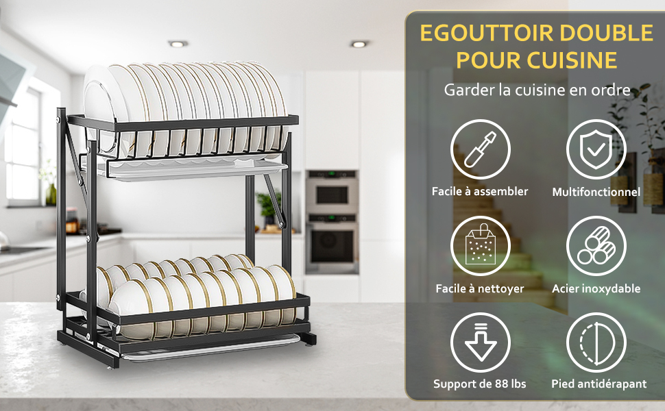Égouttoir à Vaisselles à 2 Couches, SDLOGAL, Pliable, Égouttoir à Couvert,Panier à Vaisselle En Acier Inoxydable -Noir -Promos Gout Cuisine Boutique AAHKMJXYDAFdJAOAIMEbOAchyxnZbo9Kty7R s5oTT0wTrxv0ZE7 Kg1X6yLotYOCKWo8qjkliR ZUyexnaxGV0s7Hg1pbfovssw 85R5pJLSQ==