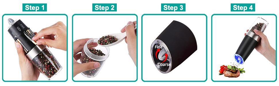 Ensemble De Moulin à Poivre Électrique Par Gravité, Lumière LED Bleu, Et Grossièreté Réglable, Fonctionnement à Une Main/ Sur Batterie, Noir/Argenté -Promos Gout Cuisine Boutique AAHKMJXYDAFdJAOAIMEbOAchyxnZbo9Kty7R s5oTT0wTrxv0ZE7