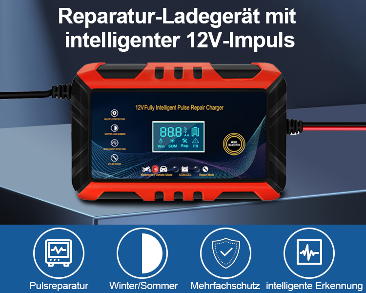 Ladegerät Autobatterie, SDLOGAL 6A 12V KFZ intelligentes Batterieladegerät  mit LCD-Bildschirm, geeignet für Auto & Motorrad