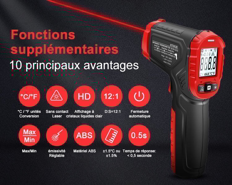 Thermometre Infrarouge, -58 °F A 1112 °F (-50 °C A 600 °C) Pistolet De Temperature Laser Numerique Sans Contact, Avec écran LCD Rétroéclairé, Pile Non Incluse -Promos Brico Forte Boutique AAHKMJXYDAFdJAOAIMEbOAchyxnZbo9Kty7R s5oTT0wTrxv0ZE7 Kg1X6yLotYOCKXzPy5ThMLENx9RDhr2rEmjKTi