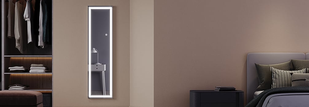 Specchio da Terra 150x40x35 cm con Interruttore Touch Illuminazione LED a 3  Colori Specchio da Parete Moderno