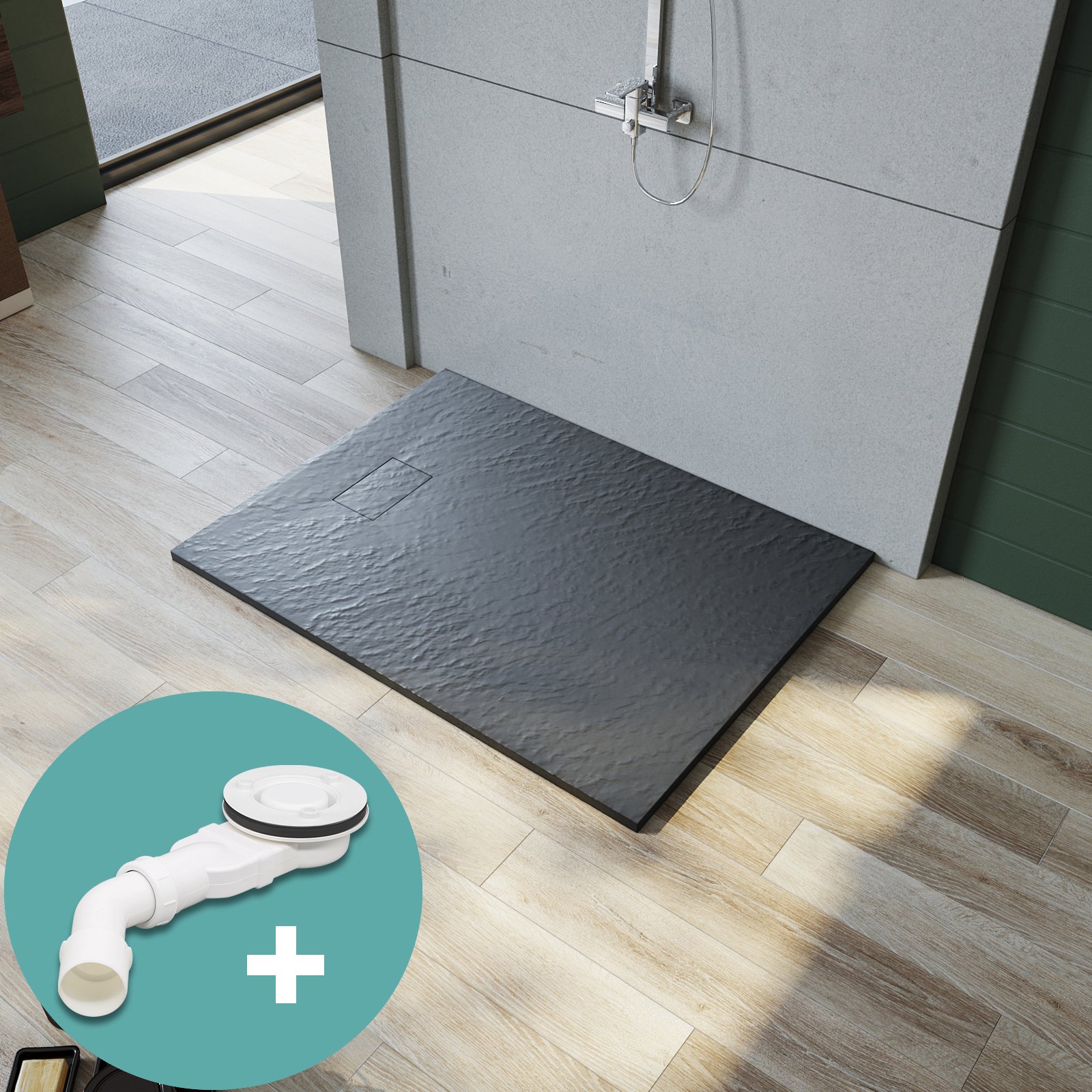 SONNI Design Duschwanne Grau Duschtasse Flach aus SMC Brausewanne Super Flache mit