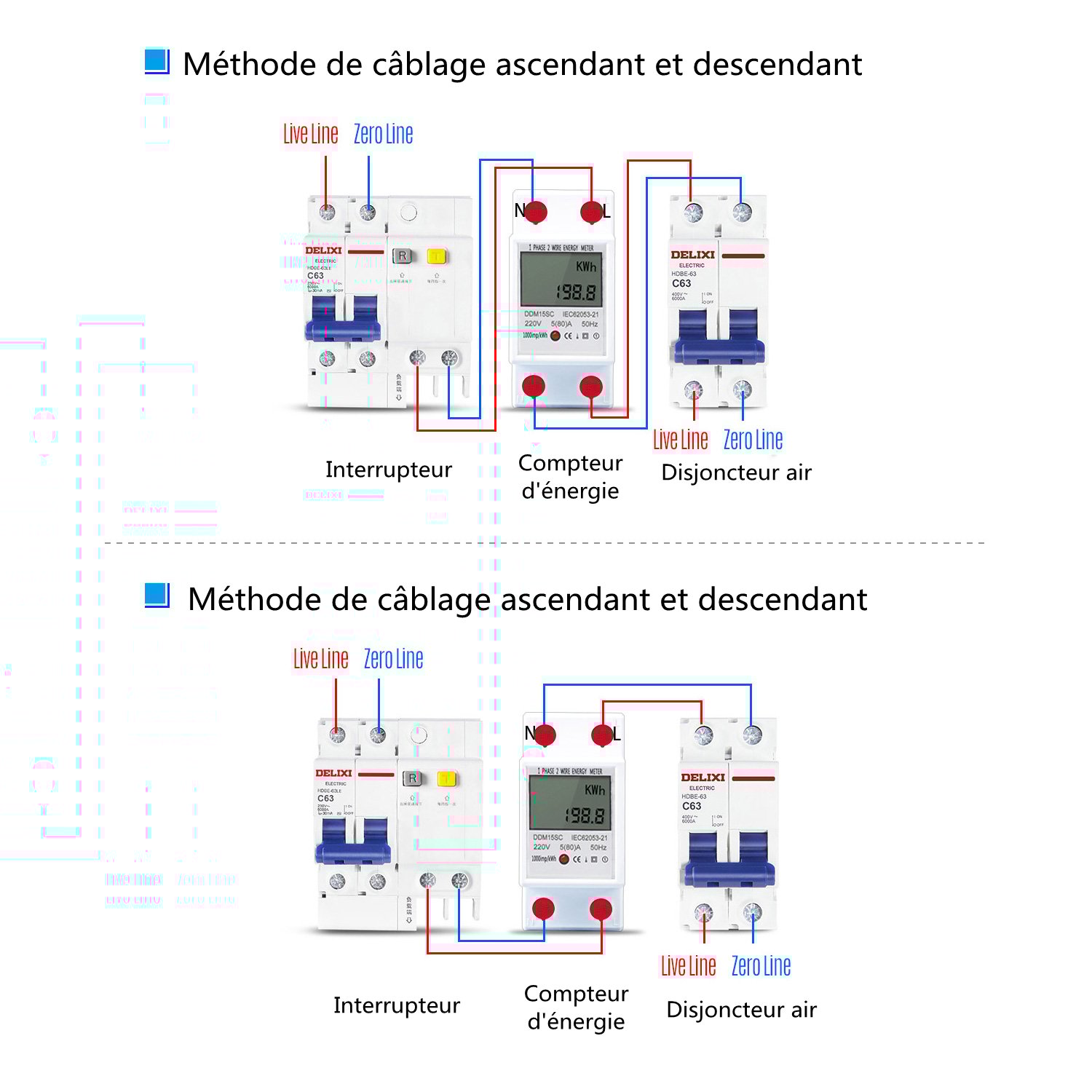 Schema De Branchement D Un Sous Compteur Electrique Triphasé Compteur D'énergie électrique, Moniteur De Consommation D'énergie, 5-80A  220V 50Hz