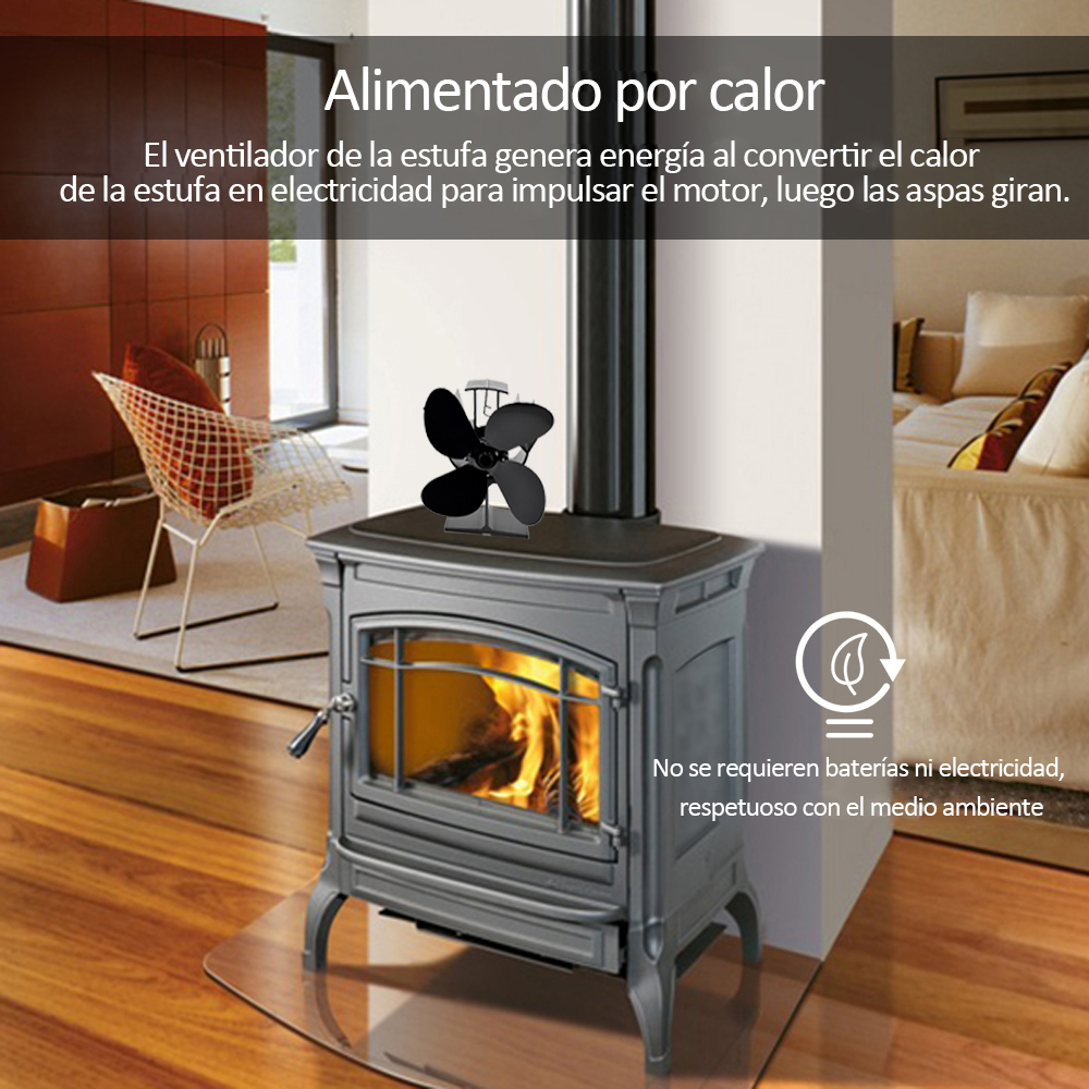 Ventilador de estufa con de chimenea termodin&aacutemicos, 4 aspas