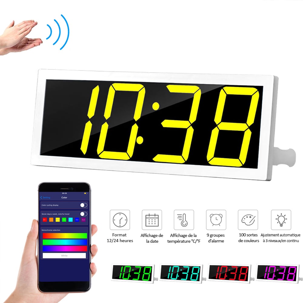 Horloge murale numérique avec télécommande 16.5 « Led Réveil numérique